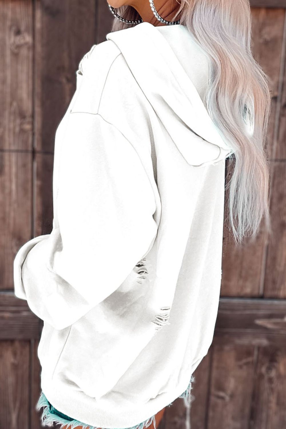 Distressed Long Sleeve Hoodie