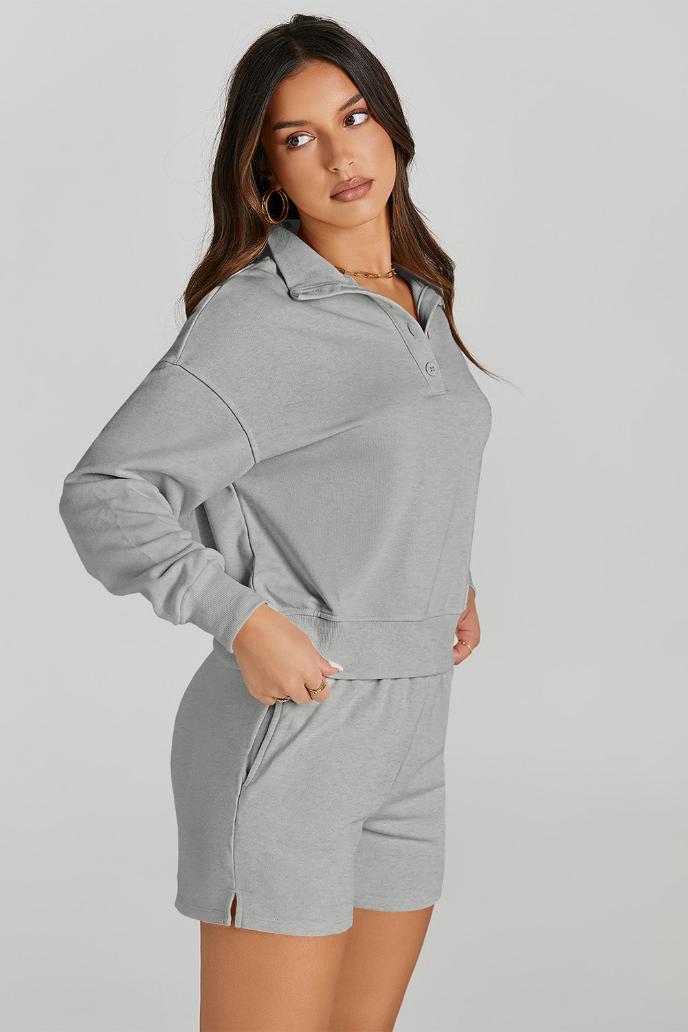 Half Button Sweatshirt & Shorts Active Set