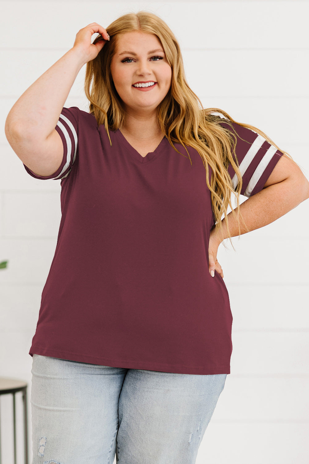 Striped V-Neck T- Shirt