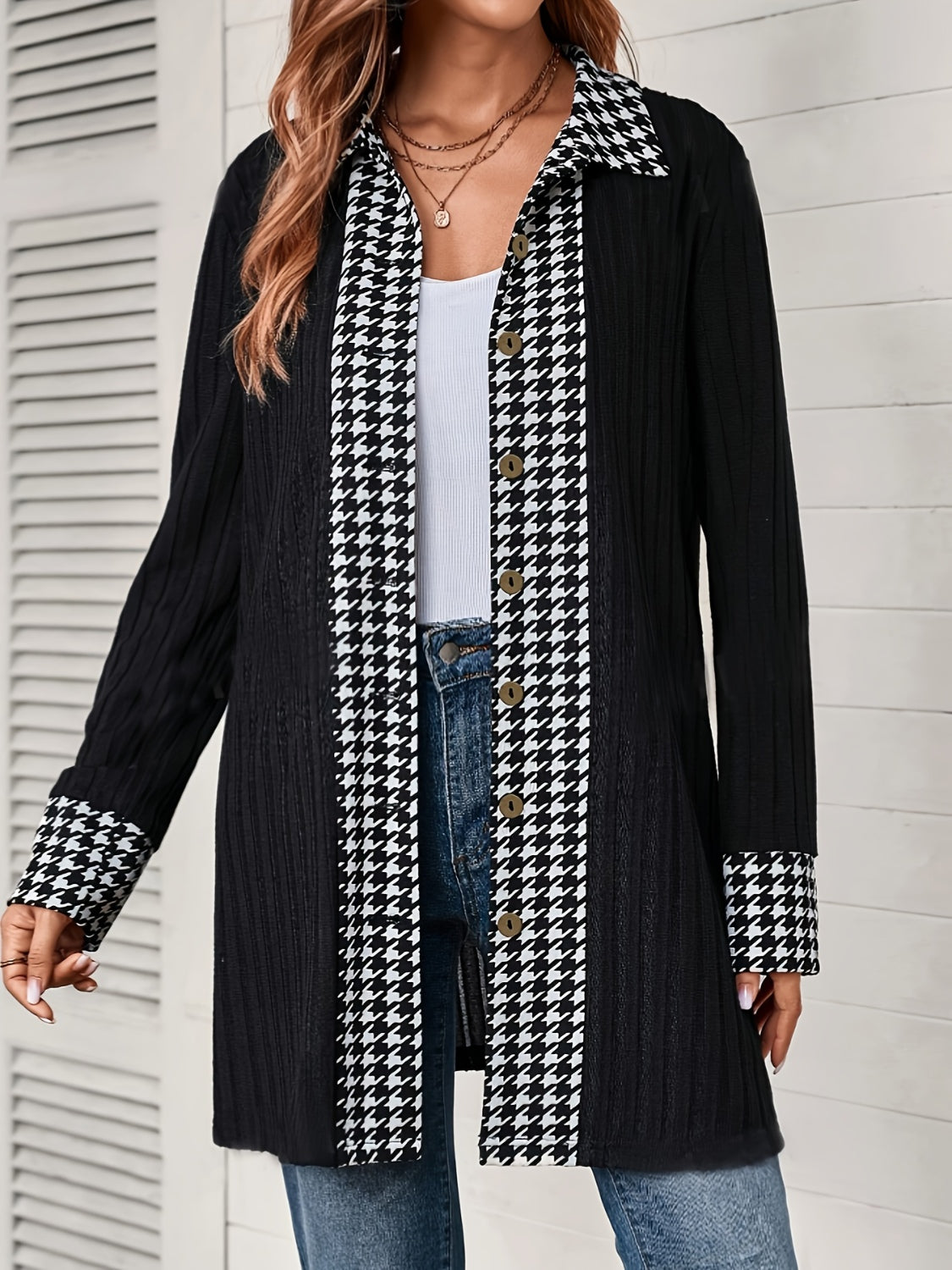 Houndstooth Button Up  Cardigan