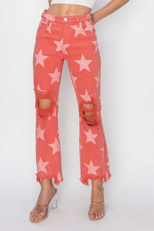 Distressed Star Pattern Jeans