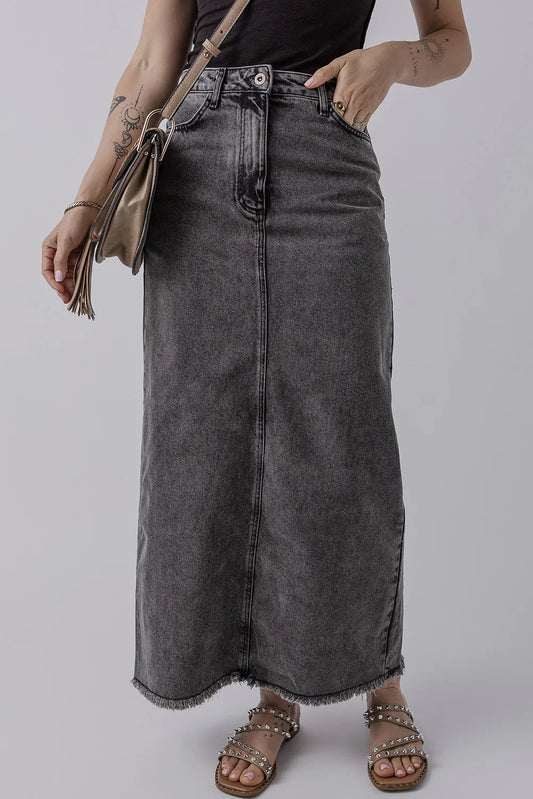 Midi Denim Skirt with Pockets