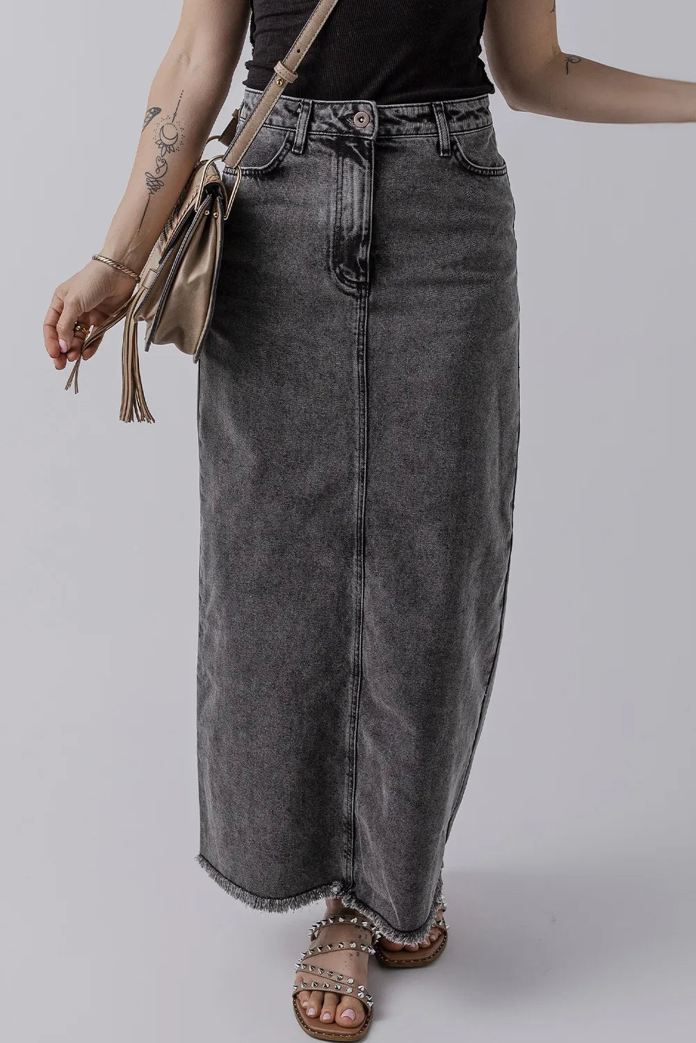 Midi Denim Skirt with Pockets