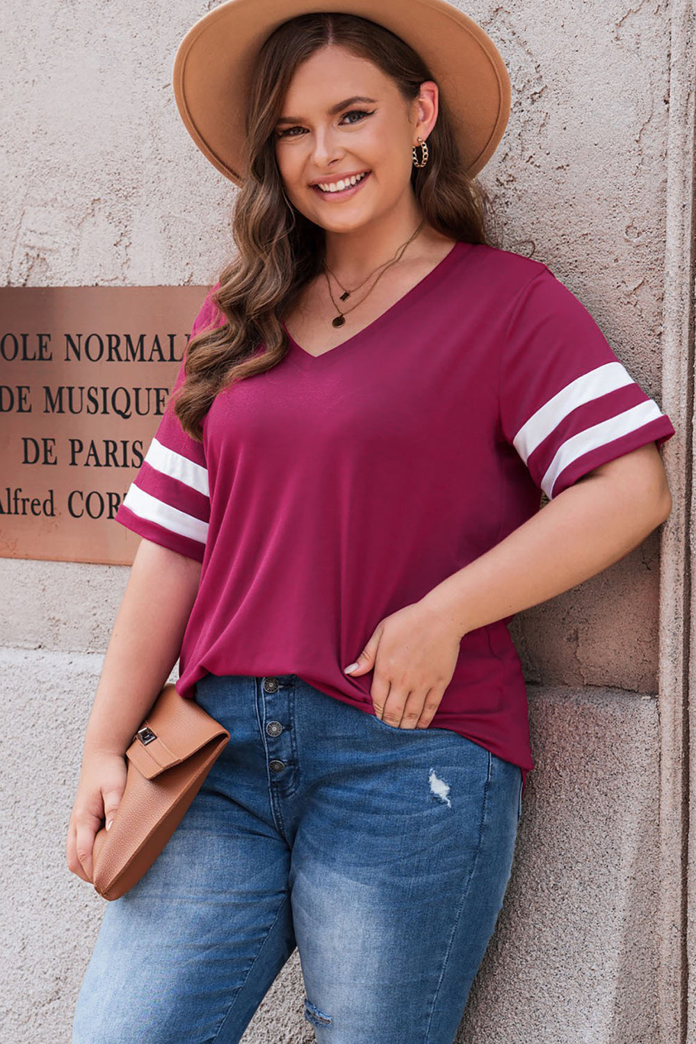 Striped V-Neck T- Shirt