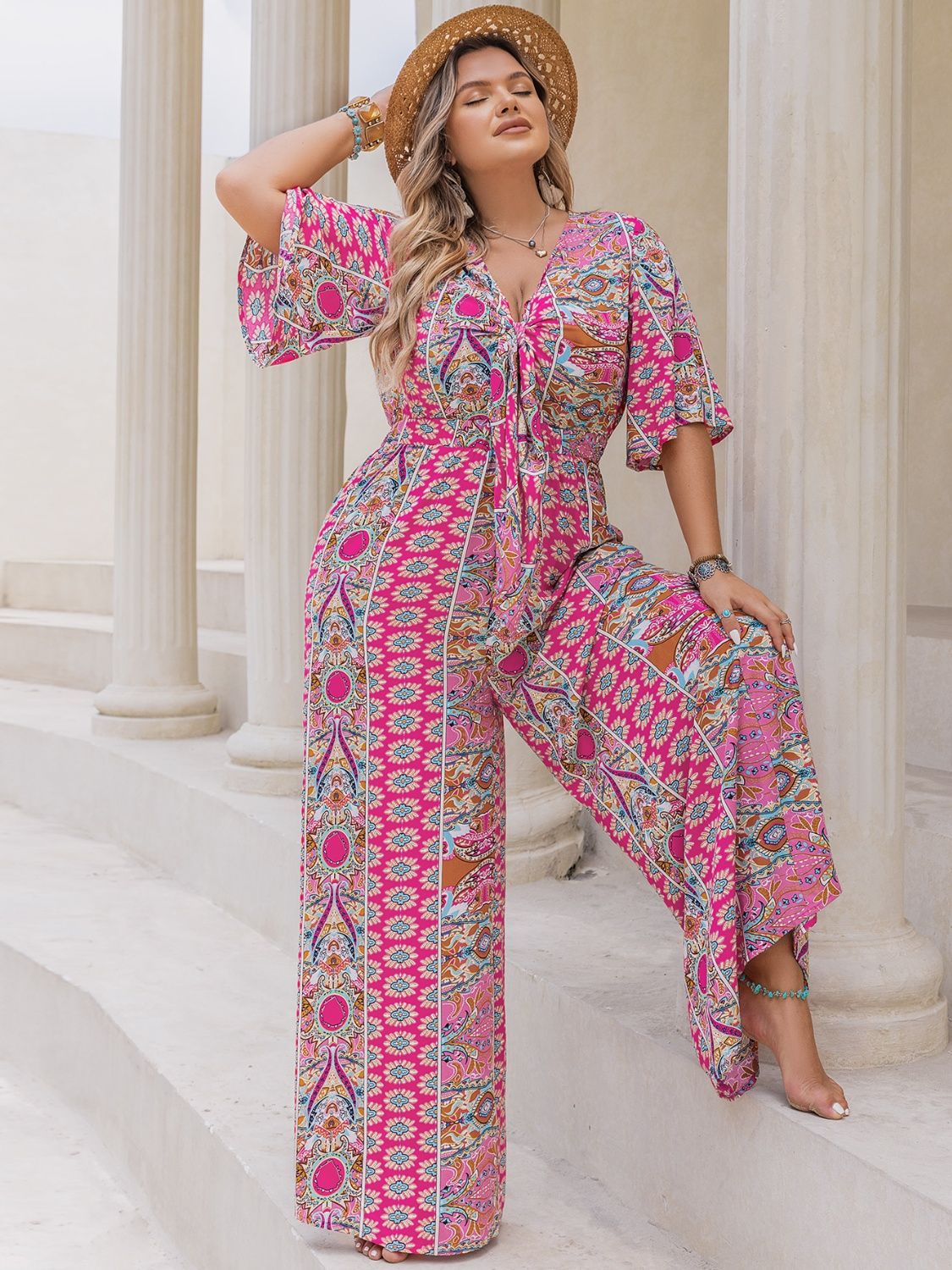 Half Sleeve Wide Leg Jumpsuit