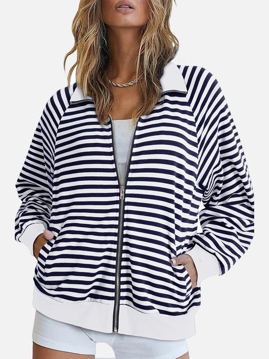 Striped Zip Up Sweatshirt