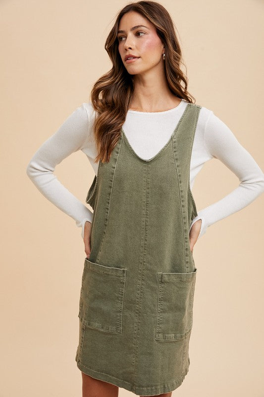 Adjustable Strap Denim Overall Dress with Pockets