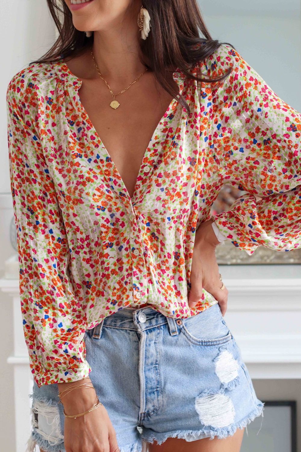 Notched Long Sleeve Shirt