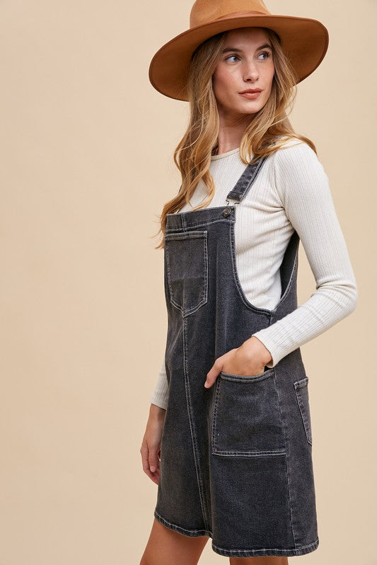 Wide Strap Denim Overall Dress