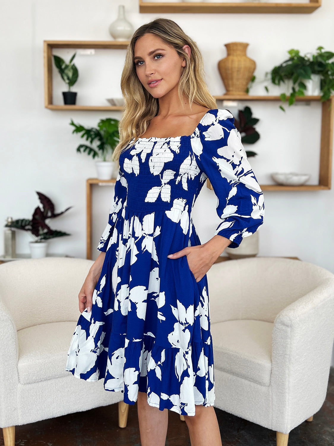 Floral Ruffle Hem Dress with Pockets