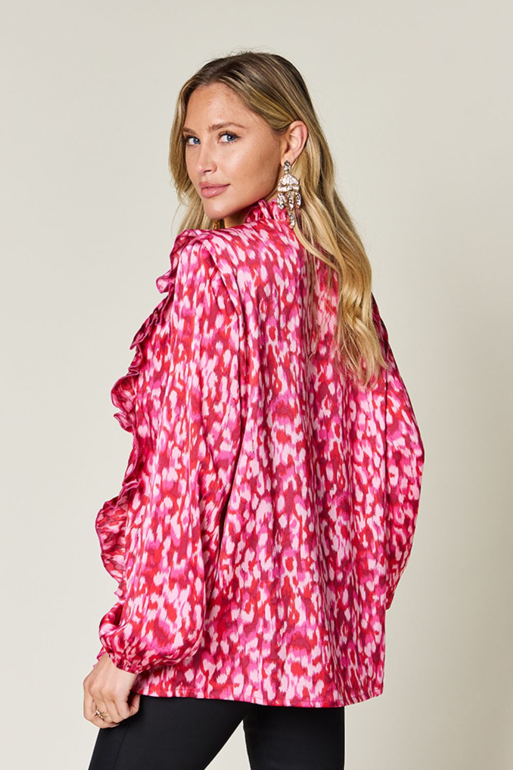 Ruffle Trim Balloon Sleeve Shirt