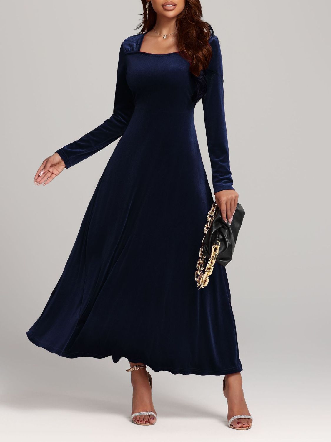 Square Neck Velvet Dress