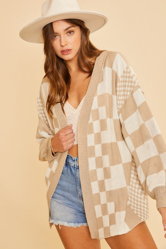 Checkered Open Front Cardigan