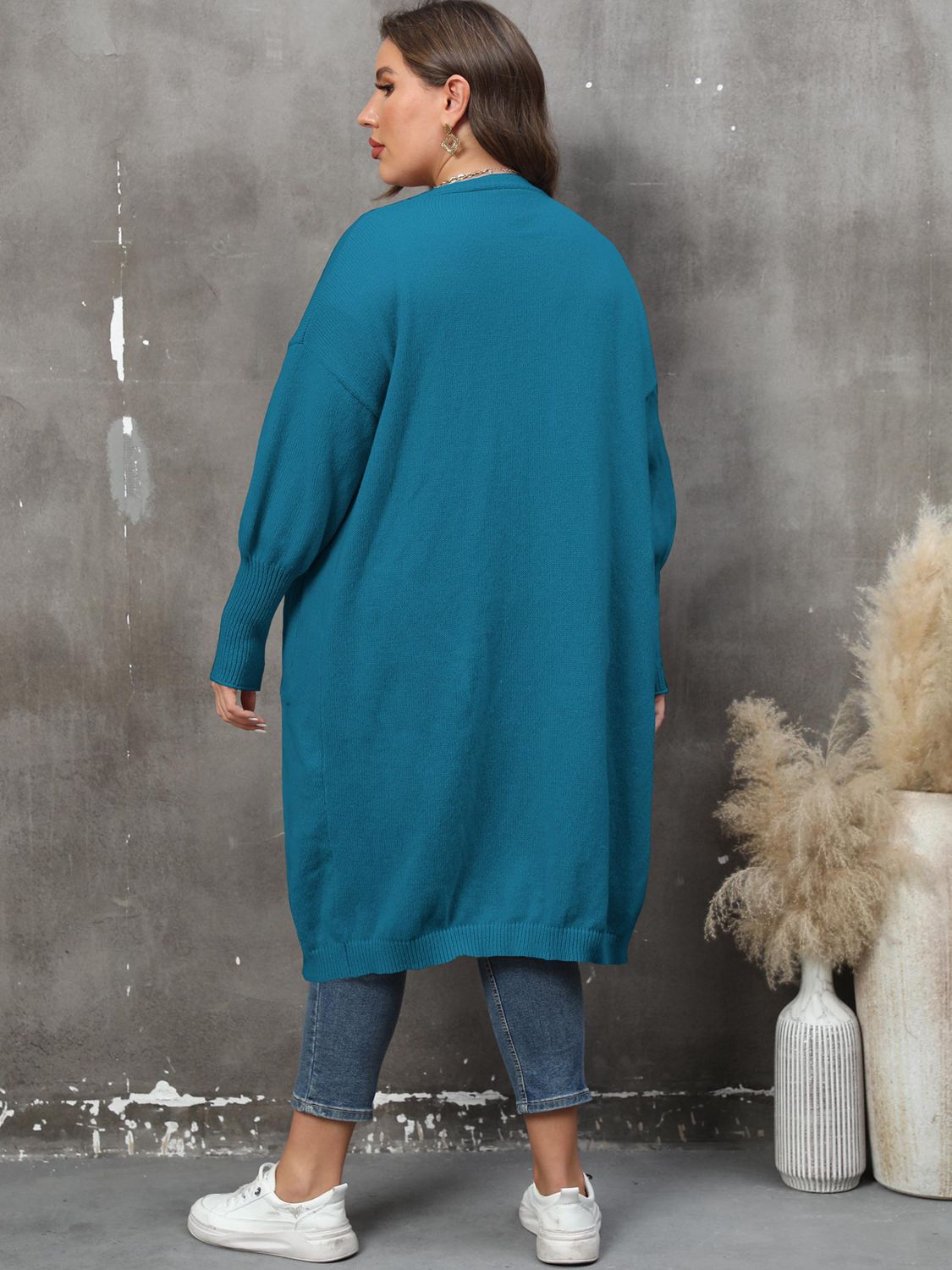 Plus Size Pocketed Cardigan