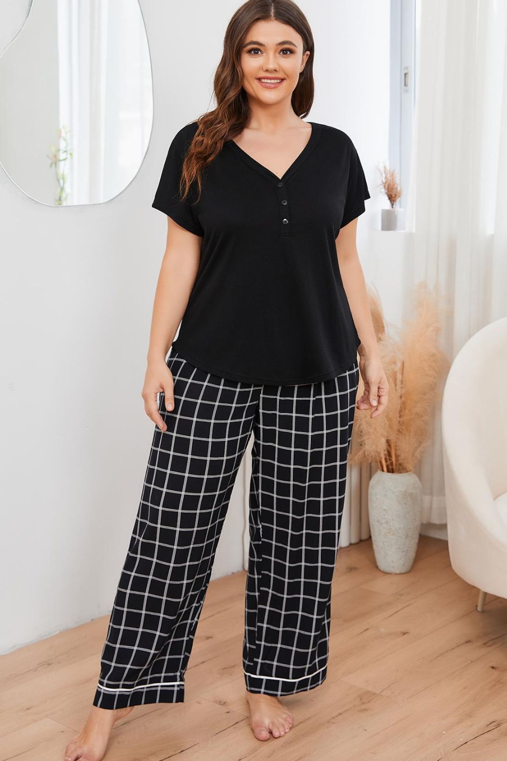 Top and Plaid Pants Lounge Set