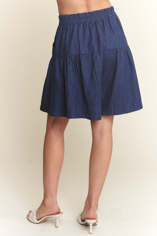 Elastic Waist Wide Leg Denim Shorts