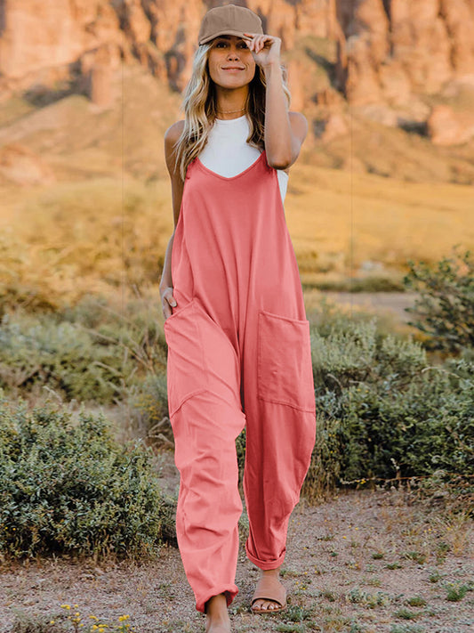 Full Size Sleeveless V-Neck Pocketed Jumpsuit